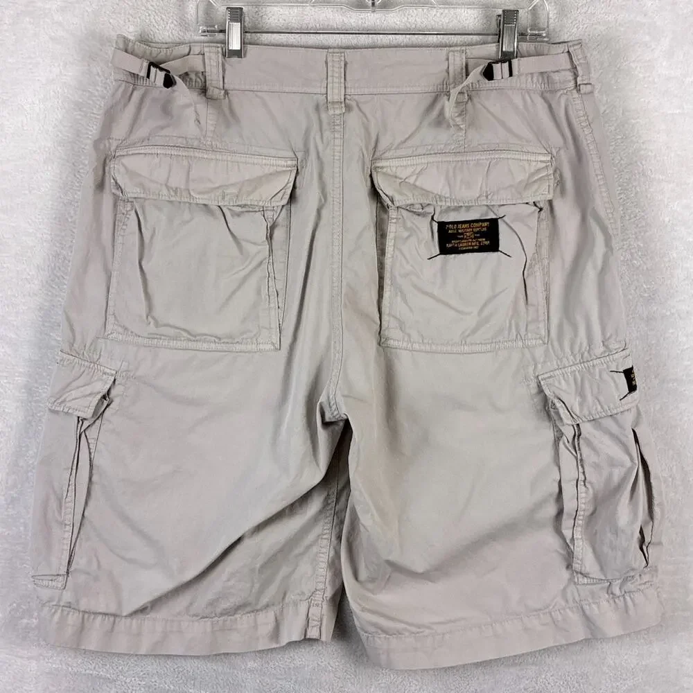 VTG Polo Jeans Co Ralph Lauren Cargo Shorts Mens 38 Khaki Skate Baggy Army Y2K